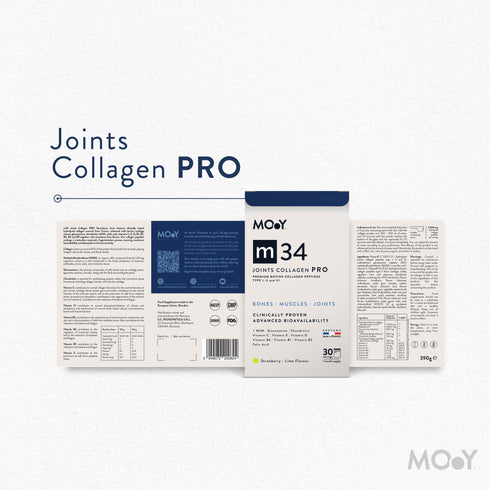m34 PRO Colagen hidrolizat bovin premium, dovedit clinic, articulatii, 7.000mg tip I, II si III, aroma capsuni si lime, 30 portii, 390 g, Molecules of Youth, natural